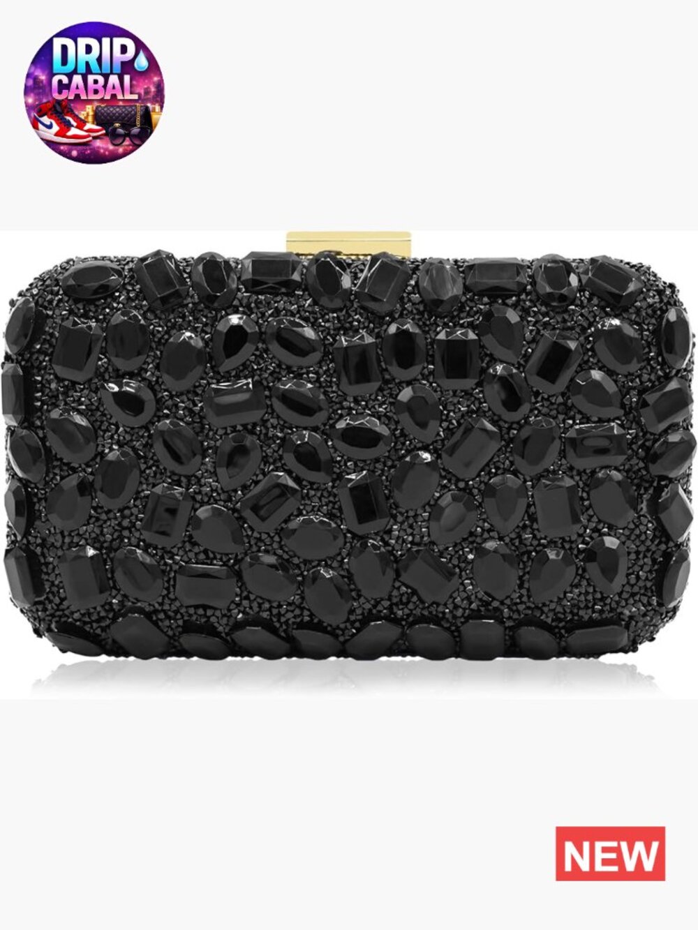 Crystal Gemstone Clutch Evening Bag with Gold Frame and Chain Strap